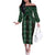 New Zealand Aotearoa Off The Shoulder Long Sleeve Dress Green Poutama With Taniko Pattern LT05