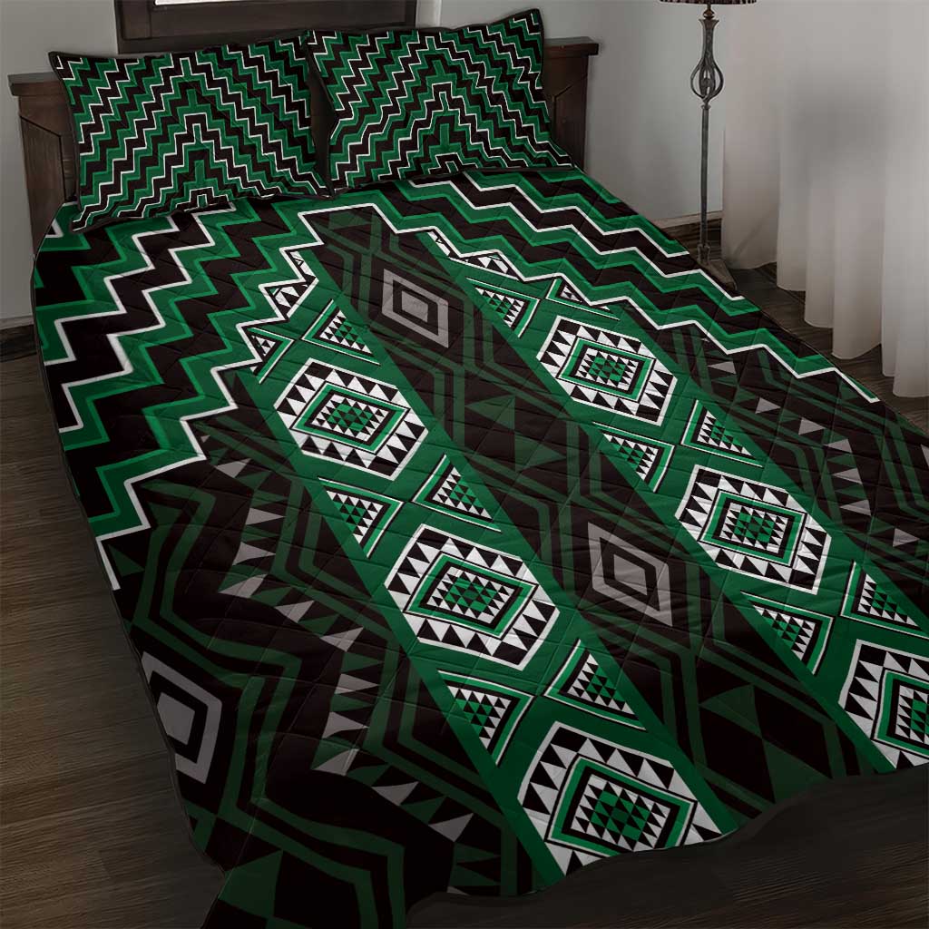 New Zealand Aotearoa Quilt Bed Set Green Poutama With Taniko Pattern LT05 Green - Polynesian Pride