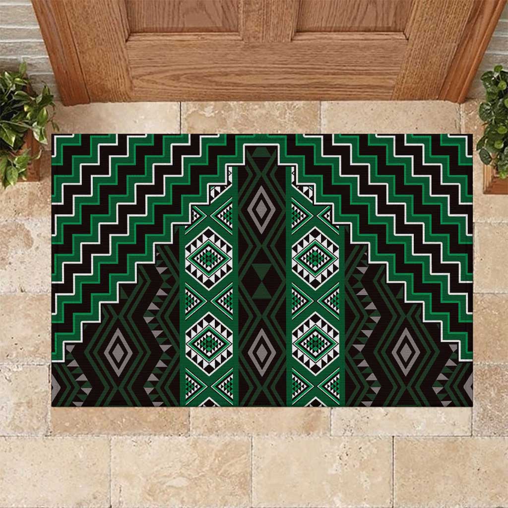 New Zealand Aotearoa Rubber Doormat Green Poutama With Taniko Pattern LT05 Green - Polynesian Pride