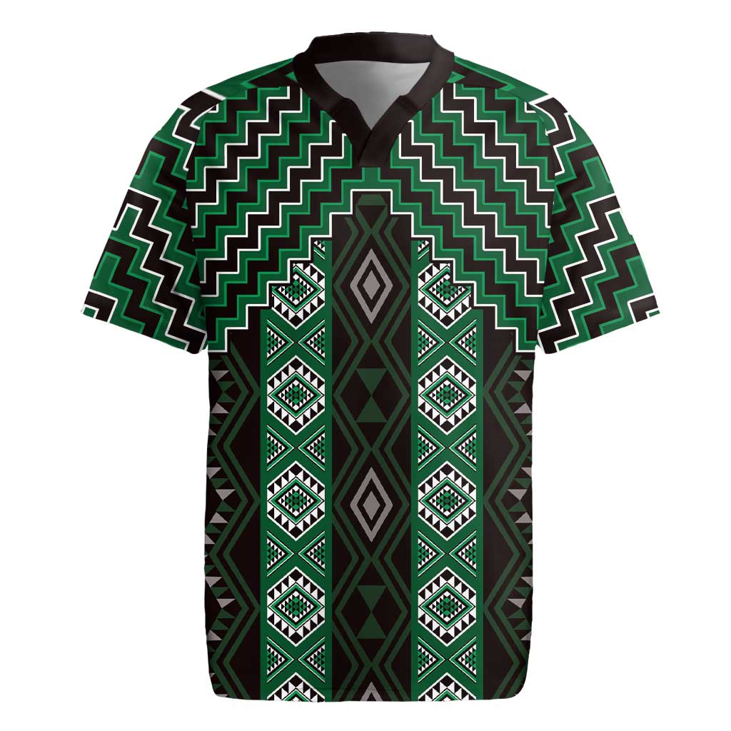 New Zealand Aotearoa Rugby Jersey Green Poutama With Taniko Pattern LT05 Green - Polynesian Pride