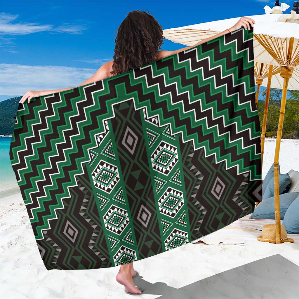 New Zealand Aotearoa Sarong Green Poutama With Taniko Pattern LT05 One Size 44 x 66 inches Green - Polynesian Pride