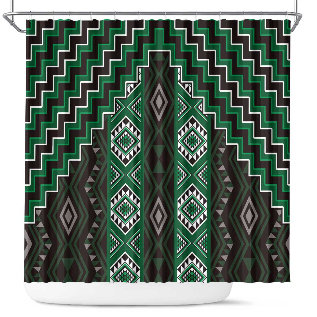 New Zealand Aotearoa Shower Curtain Green Poutama With Taniko Pattern LT05 Green - Polynesian Pride