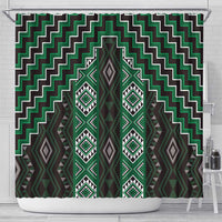New Zealand Aotearoa Shower Curtain Green Poutama With Taniko Pattern LT05 - Polynesian Pride