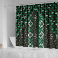 New Zealand Aotearoa Shower Curtain Green Poutama With Taniko Pattern LT05 - Polynesian Pride