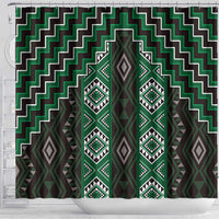 New Zealand Aotearoa Shower Curtain Green Poutama With Taniko Pattern LT05 - Polynesian Pride