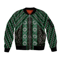 New Zealand Aotearoa Sleeve Zip Bomber Jacket Green Poutama With Taniko Pattern LT05 Unisex Green - Polynesian Pride