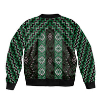 New Zealand Aotearoa Sleeve Zip Bomber Jacket Green Poutama With Taniko Pattern LT05 - Polynesian Pride