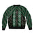 New Zealand Aotearoa Sleeve Zip Bomber Jacket Green Poutama With Taniko Pattern LT05