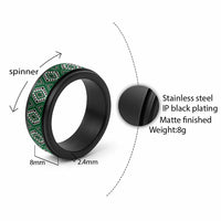 New Zealand Aotearoa Spinner Ring Green Poutama With Taniko Pattern LT05 - Polynesian Pride