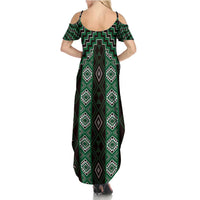 New Zealand Aotearoa Summer Maxi Dress Green Poutama With Taniko Pattern LT05 - Polynesian Pride