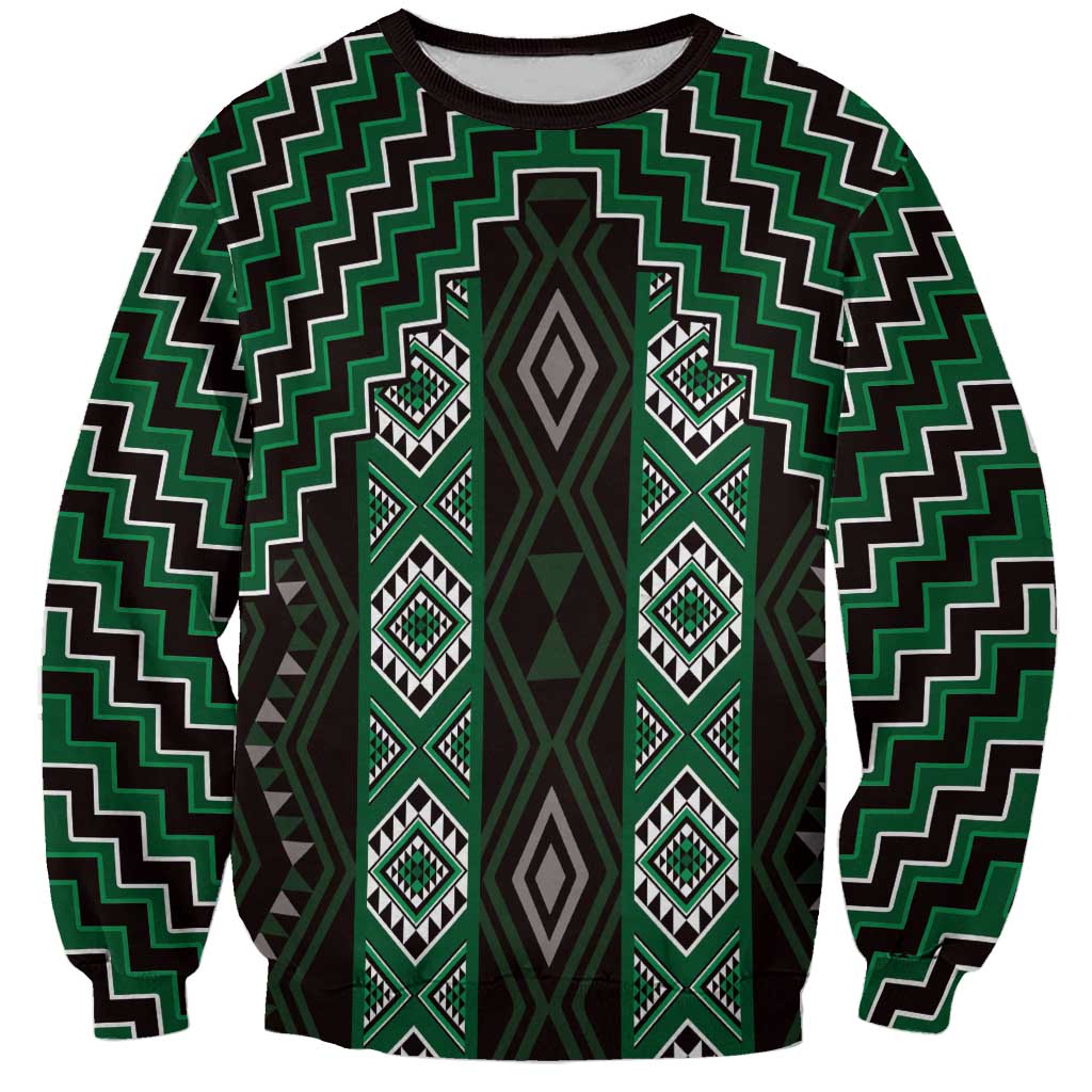 New Zealand Aotearoa Sweatshirt Green Poutama With Taniko Pattern LT05 Unisex Green - Polynesian Pride