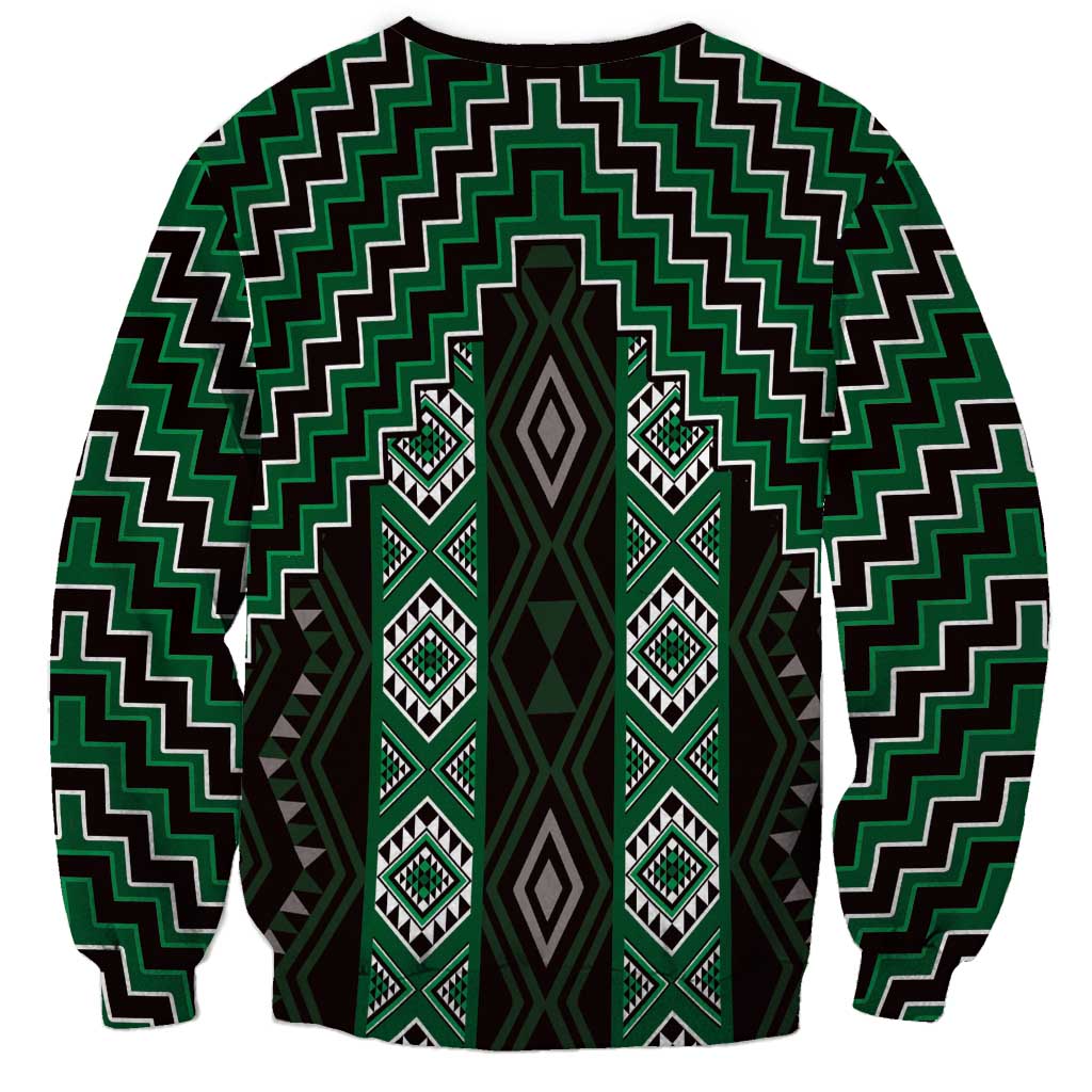 New Zealand Aotearoa Sweatshirt Green Poutama With Taniko Pattern LT05 - Polynesian Pride