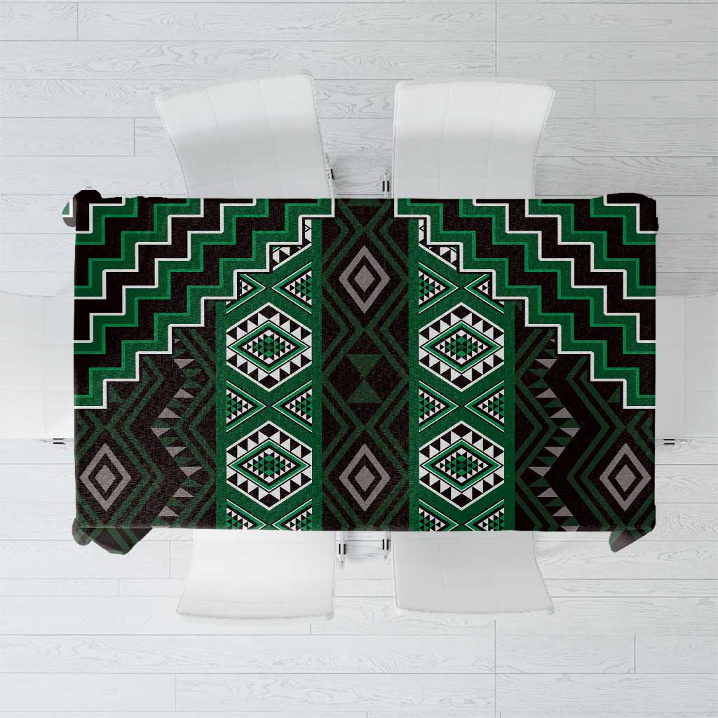 New Zealand Aotearoa Tablecloth Green Poutama With Taniko Pattern LT05 Green - Polynesian Pride