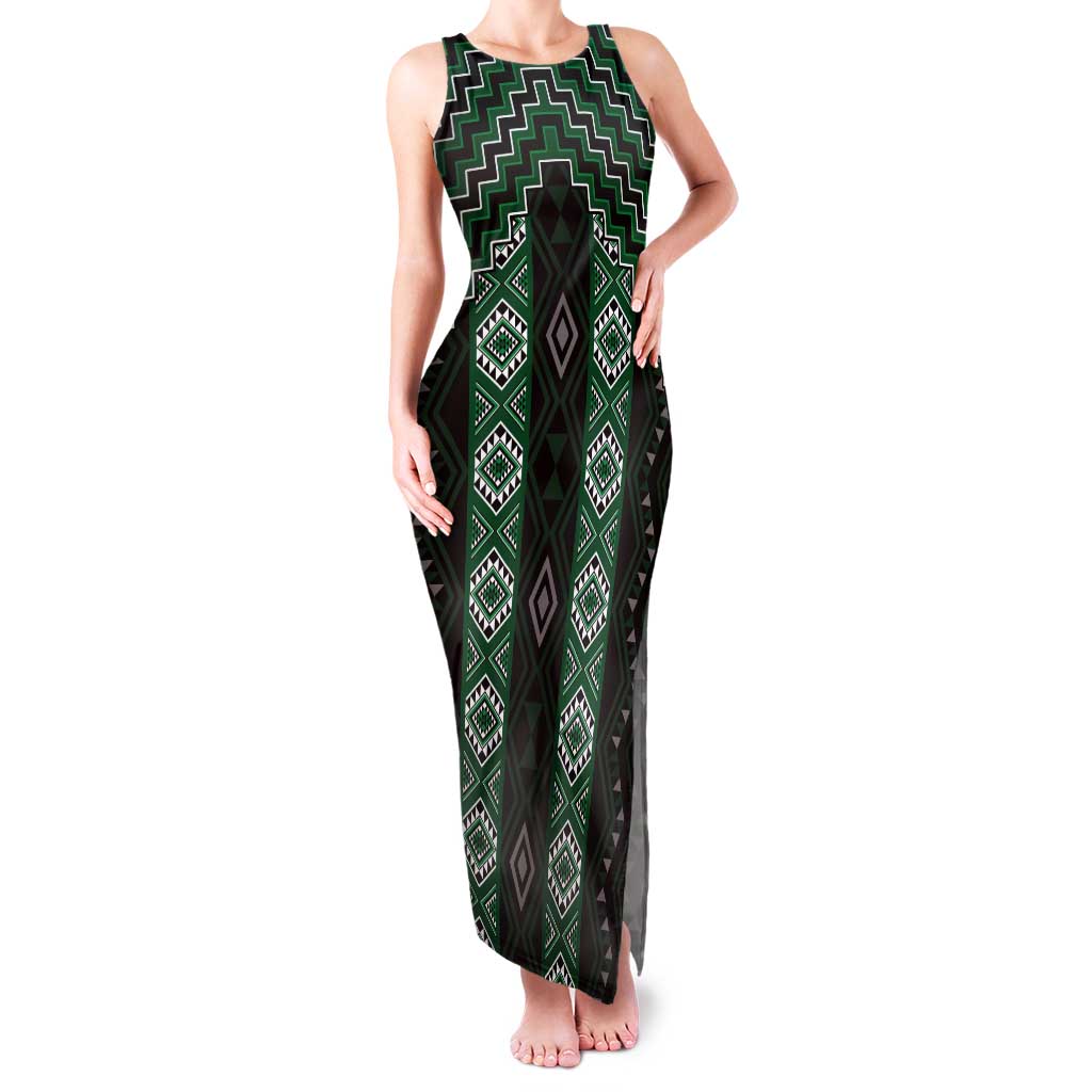 New Zealand Aotearoa Tank Maxi Dress Green Poutama With Taniko Pattern LT05 Women Green - Polynesian Pride