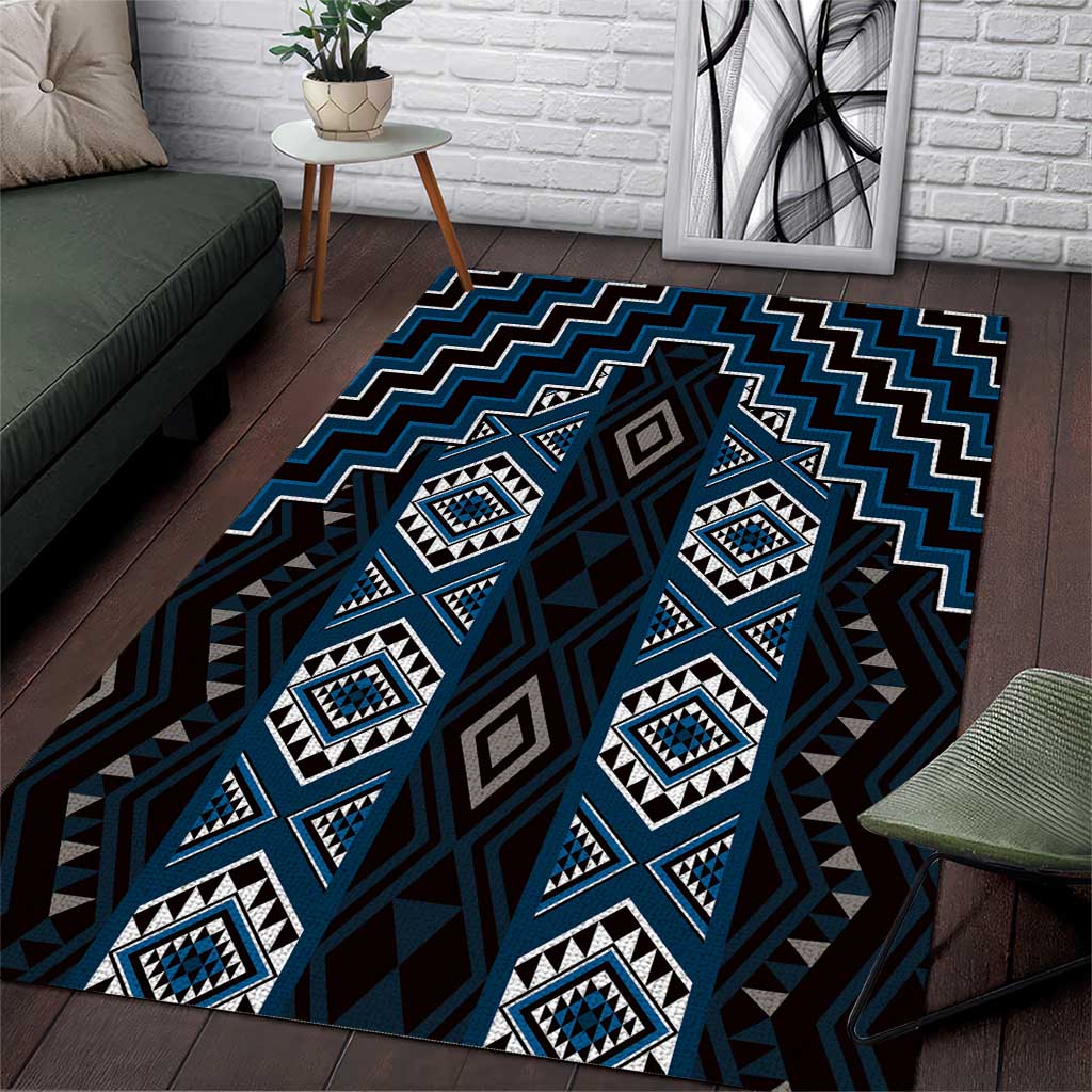 New Zealand Aotearoa Area Rug Blue Poutama With Taniko Pattern LT05 Blue - Polynesian Pride