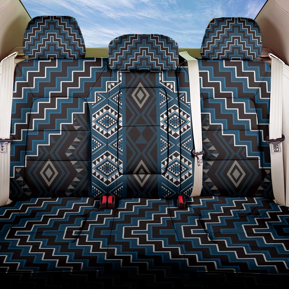 New Zealand Aotearoa Back Car Seat Cover Blue Poutama With Taniko Pattern LT05 One Size Blue - Polynesian Pride