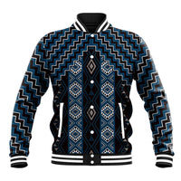 New Zealand Aotearoa Baseball Jacket Blue Poutama With Taniko Pattern LT05 Unisex Blue - Polynesian Pride