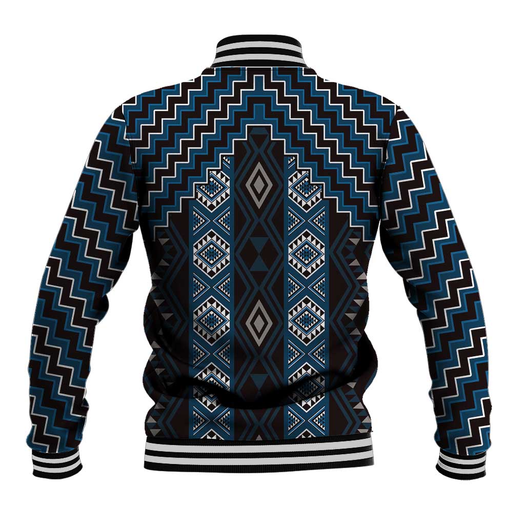 New Zealand Aotearoa Baseball Jacket Blue Poutama With Taniko Pattern LT05 - Polynesian Pride