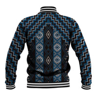 New Zealand Aotearoa Baseball Jacket Blue Poutama With Taniko Pattern LT05 - Polynesian Pride