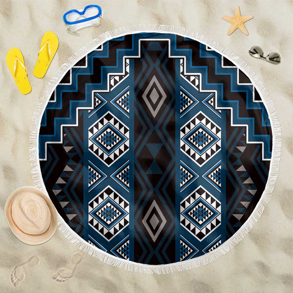 New Zealand Aotearoa Beach Blanket Blue Poutama With Taniko Pattern LT05 One Size 150cm Blue - Polynesian Pride
