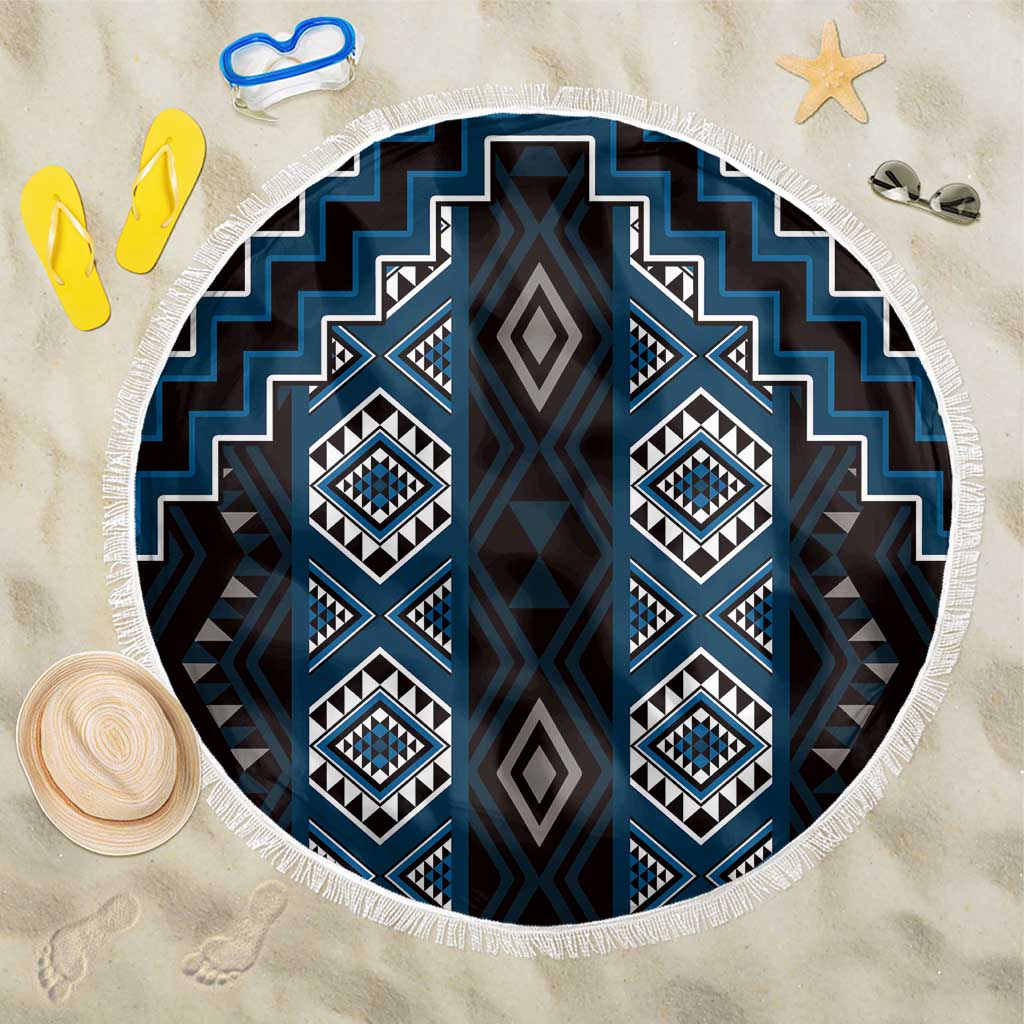 New Zealand Aotearoa Beach Blanket Blue Poutama With Taniko Pattern LT05