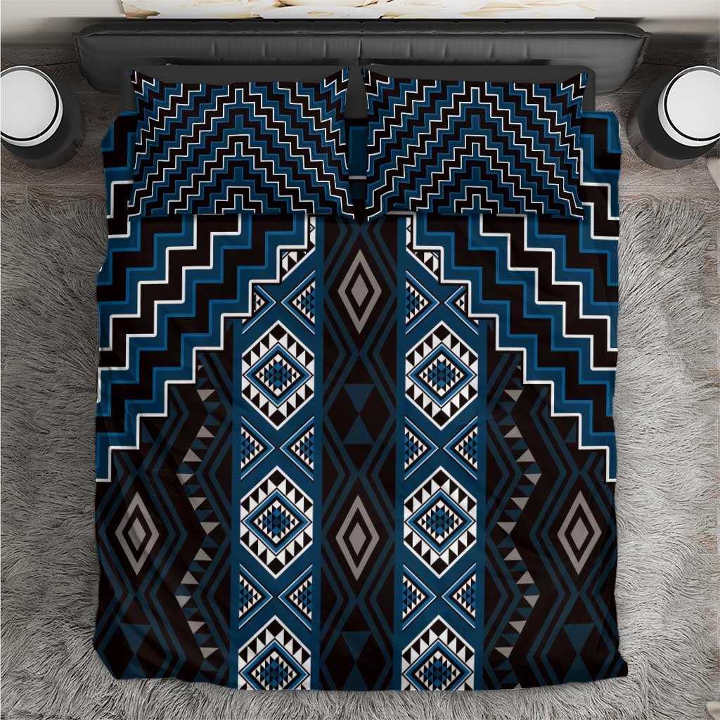 New Zealand Aotearoa Bedding Set Blue Poutama With Taniko Pattern LT05 Blue - Polynesian Pride