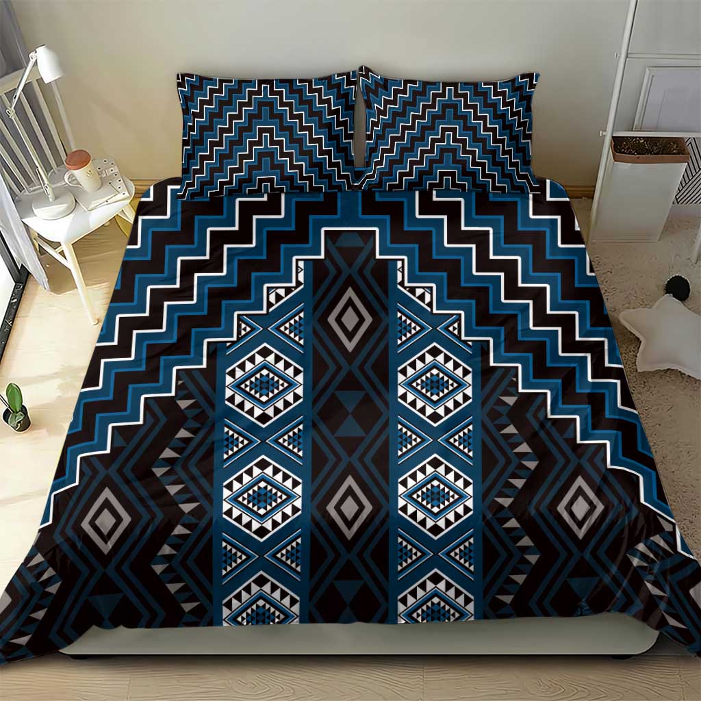 New Zealand Aotearoa Bedding Set Blue Poutama With Taniko Pattern LT05 - Polynesian Pride