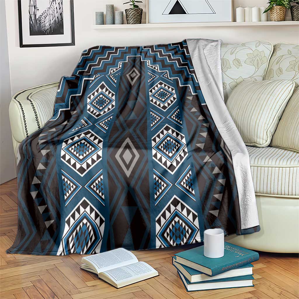 New Zealand Aotearoa Blanket Blue Poutama With Taniko Pattern LT05 Blue - Polynesian Pride