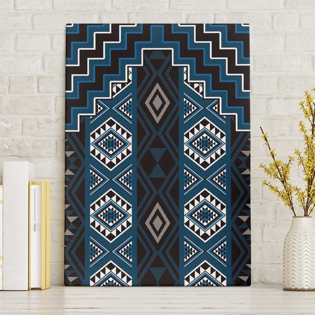 New Zealand Aotearoa Canvas Wall Art Blue Poutama With Taniko Pattern LT05