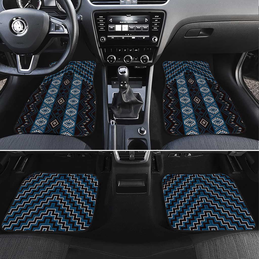New Zealand Aotearoa Car Mats Blue Poutama With Taniko Pattern LT05 Set 4pcs Blue - Polynesian Pride