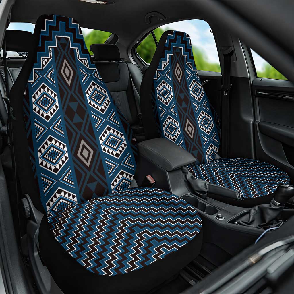 New Zealand Aotearoa Car Seat Cover Blue Poutama With Taniko Pattern LT05 One Size Blue - Polynesian Pride