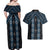 New Zealand Aotearoa Couples Matching Off Shoulder Maxi Dress and Hawaiian Shirt Blue Poutama With Taniko Pattern LT05