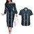 New Zealand Aotearoa Couples Matching Off The Shoulder Long Sleeve Dress and Hawaiian Shirt Blue Poutama With Taniko Pattern