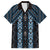 New Zealand Aotearoa Family Matching Off The Shoulder Long Sleeve Dress and Hawaiian Shirt Blue Poutama With Taniko Pattern