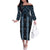 New Zealand Aotearoa Family Matching Off The Shoulder Long Sleeve Dress and Hawaiian Shirt Blue Poutama With Taniko Pattern