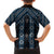 New Zealand Aotearoa Family Matching Off Shoulder Short Dress and Hawaiian Shirt Blue Poutama With Taniko Pattern LT05