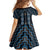 New Zealand Aotearoa Family Matching Off Shoulder Short Dress and Hawaiian Shirt Blue Poutama With Taniko Pattern LT05