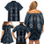 New Zealand Aotearoa Family Matching Off Shoulder Short Dress and Hawaiian Shirt Blue Poutama With Taniko Pattern LT05