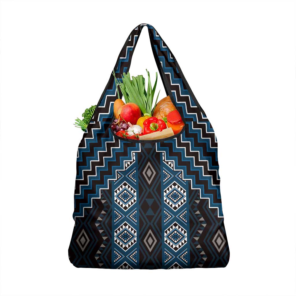New Zealand Aotearoa Grocery Bag Blue Poutama With Taniko Pattern LT05 1-pack One Size Blue - Polynesian Pride