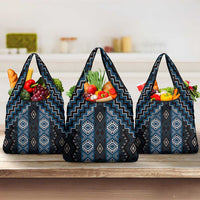 New Zealand Aotearoa Grocery Bag Blue Poutama With Taniko Pattern LT05 3-pack One Size Blue - Polynesian Pride