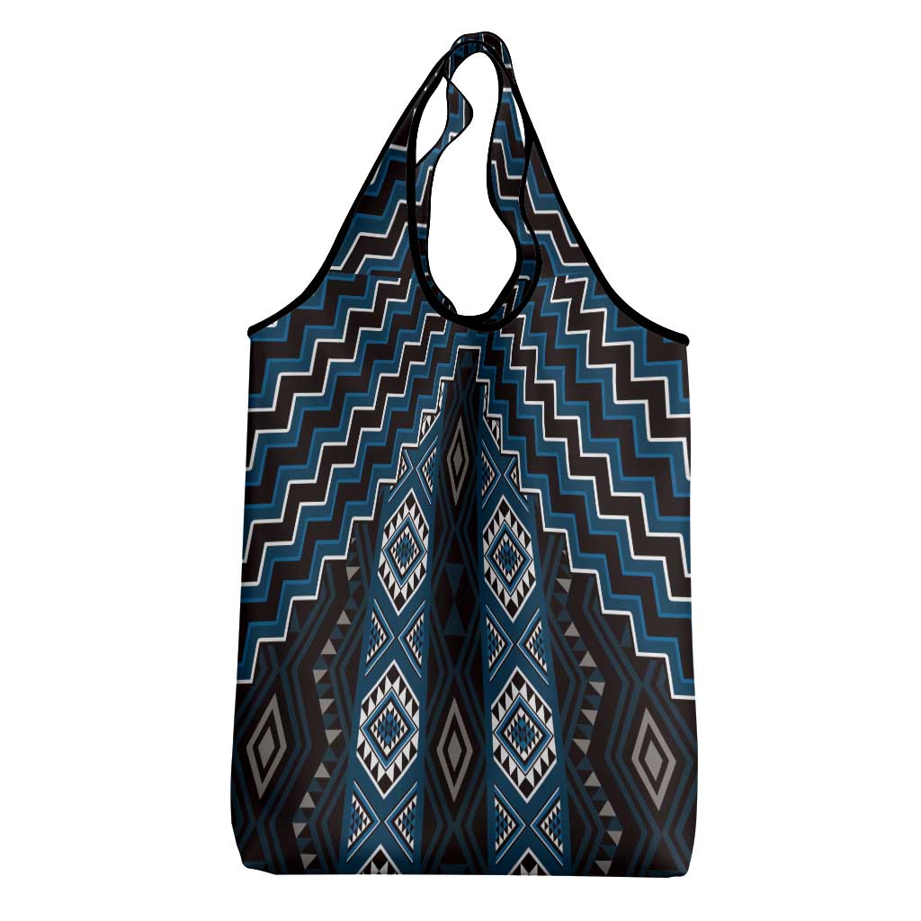 New Zealand Aotearoa Grocery Bag Blue Poutama With Taniko Pattern LT05 - Polynesian Pride