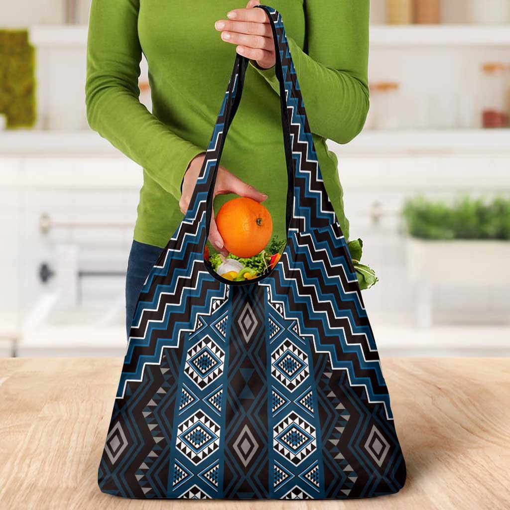 New Zealand Aotearoa Grocery Bag Blue Poutama With Taniko Pattern LT05 - Polynesian Pride