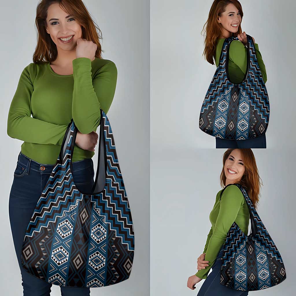 New Zealand Aotearoa Grocery Bag Blue Poutama With Taniko Pattern LT05 - Polynesian Pride