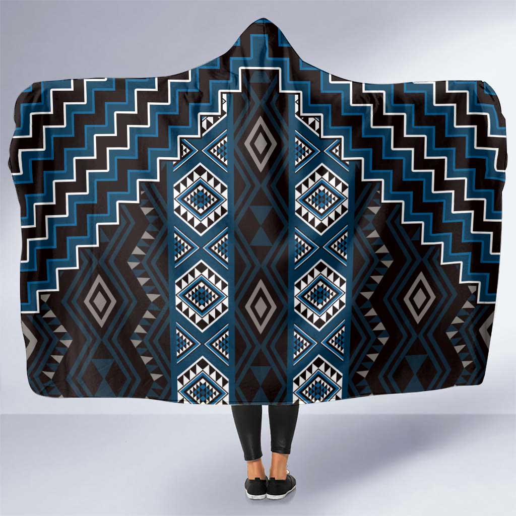 New Zealand Aotearoa Hooded Blanket Blue Poutama With Taniko Pattern LT05 One Size Blue - Polynesian Pride