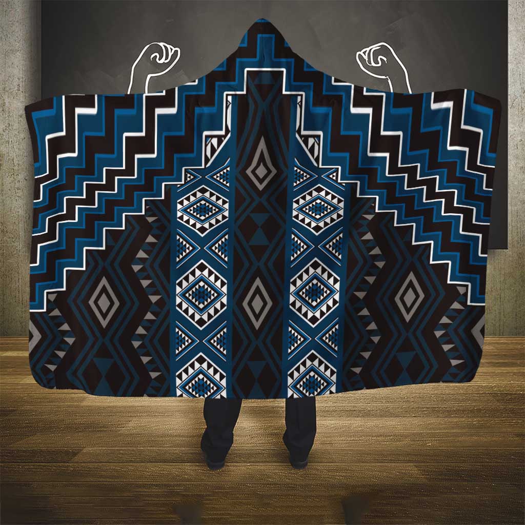 New Zealand Aotearoa Hooded Blanket Blue Poutama With Taniko Pattern LT05 - Polynesian Pride