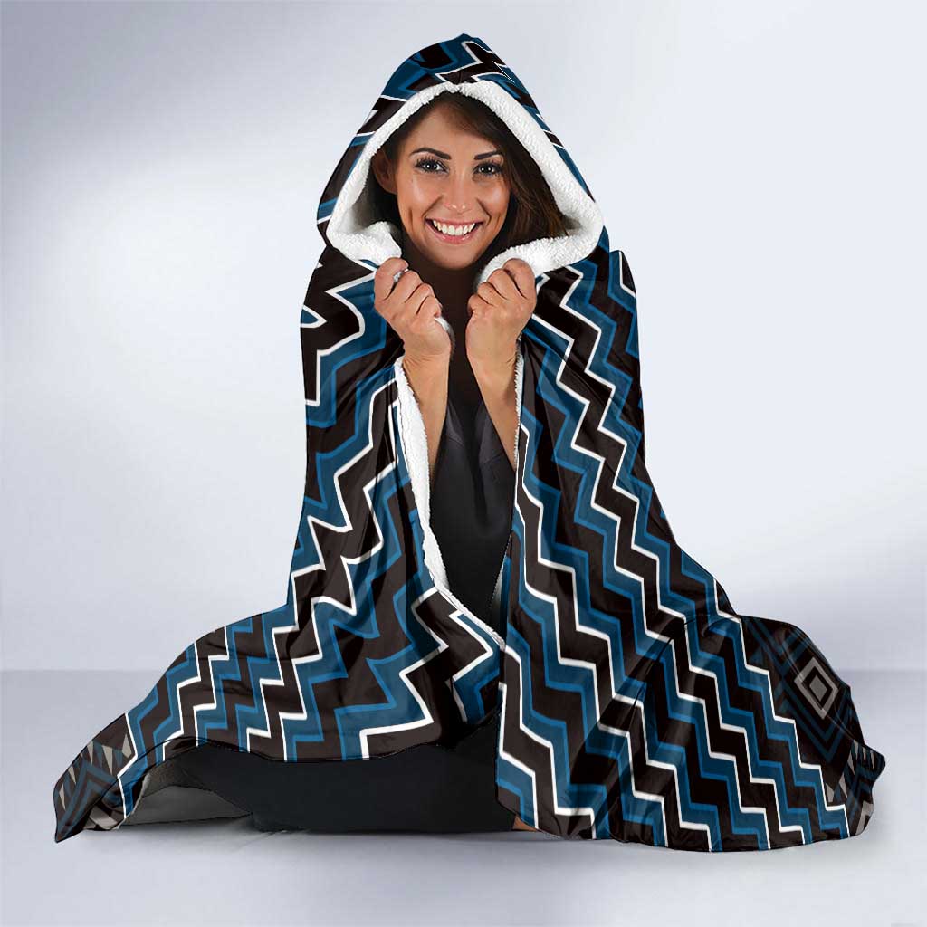 New Zealand Aotearoa Hooded Blanket Blue Poutama With Taniko Pattern LT05 - Polynesian Pride