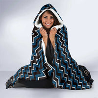 New Zealand Aotearoa Hooded Blanket Blue Poutama With Taniko Pattern LT05 - Polynesian Pride