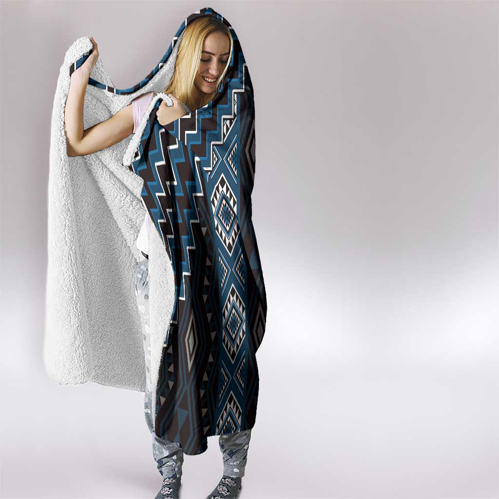 New Zealand Aotearoa Hooded Blanket Blue Poutama With Taniko Pattern LT05 - Polynesian Pride