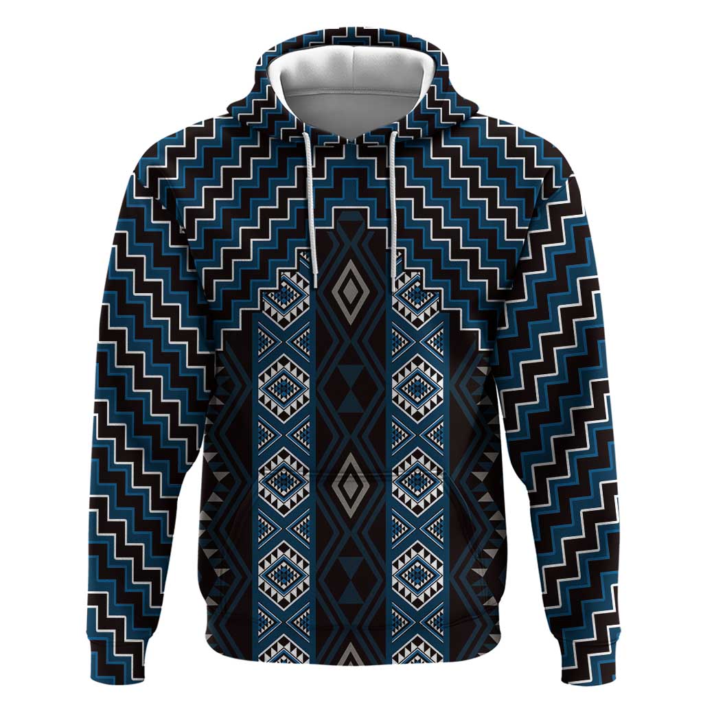 New Zealand Aotearoa Hoodie Blue Poutama With Taniko Pattern LT05 Pullover Hoodie Blue - Polynesian Pride