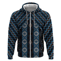 New Zealand Aotearoa Hoodie Blue Poutama With Taniko Pattern LT05 Zip Hoodie Blue - Polynesian Pride
